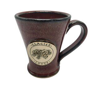 Handcrafted Sunset Stoneware Burgundy Mug Glacier Lodge Pinecone Design